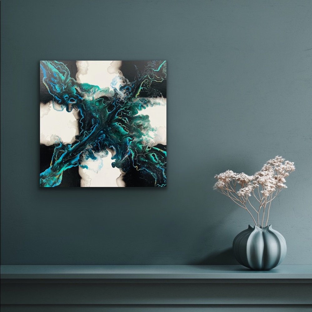 X Marks The Spot - Fluid Art Original Painting on 12x12 Canvas